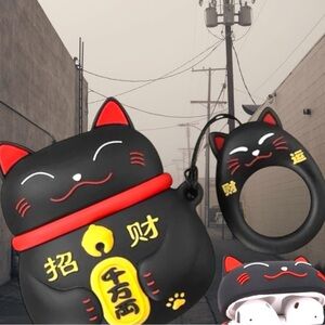 Lucky Cat Airpods Case 1 & 2 Generation Silicone earphone buds black protector